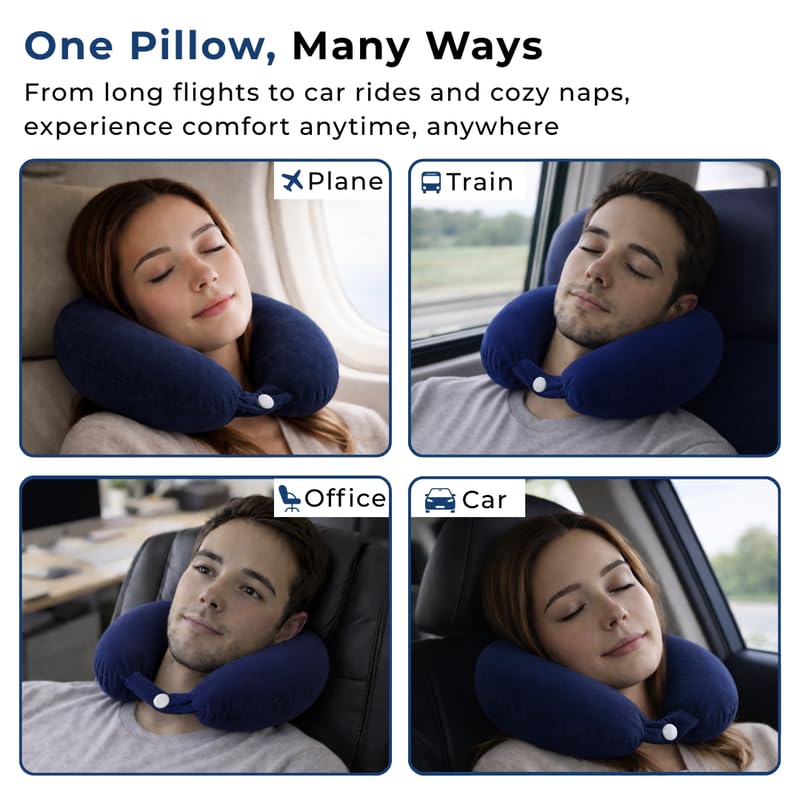Image of DREAMZEE 100% Natural Latex Travel Pillow for Neck Support | Orthopedic Travel Neck Pillow Car & Flight Use | Breathable Cooling Neck Rest Travelling Pillow for Sleeping (Pack of 2 - Navy Blue)