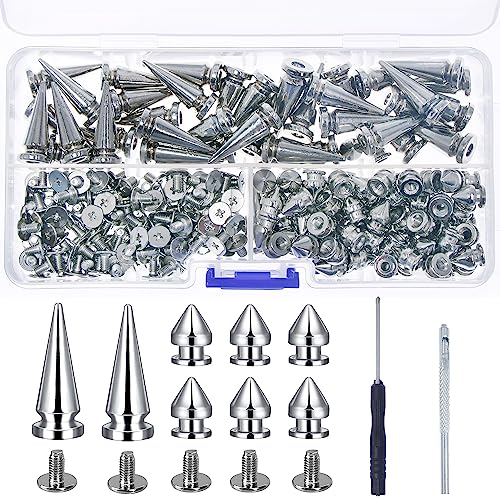 120sets Studs and Spikes,Punk Spikes,Metal Silver Spikes with Tools for Clothes Shoes Belts Bags Dog Collars