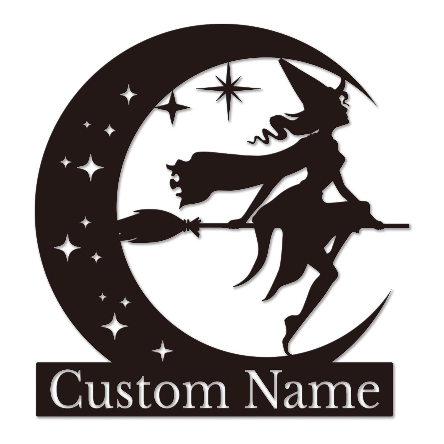 Custom Witch And Owl Metal Wall Art,Custom Witch Metal Wall Art,Personalized Moon Witch Riding Broom Name Sign, Enchanting Witch Design, Unique Wall Decor for Halloween, Fantasy Lovers (Witch-C)