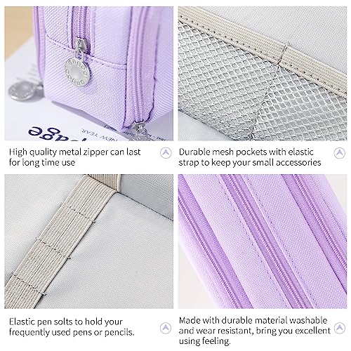 Cicimelon Large Capacity Pencil Case 3 Compartment Pouch Pen Bag For School Teen Girl Boy Men Women (Purple) #TOP3