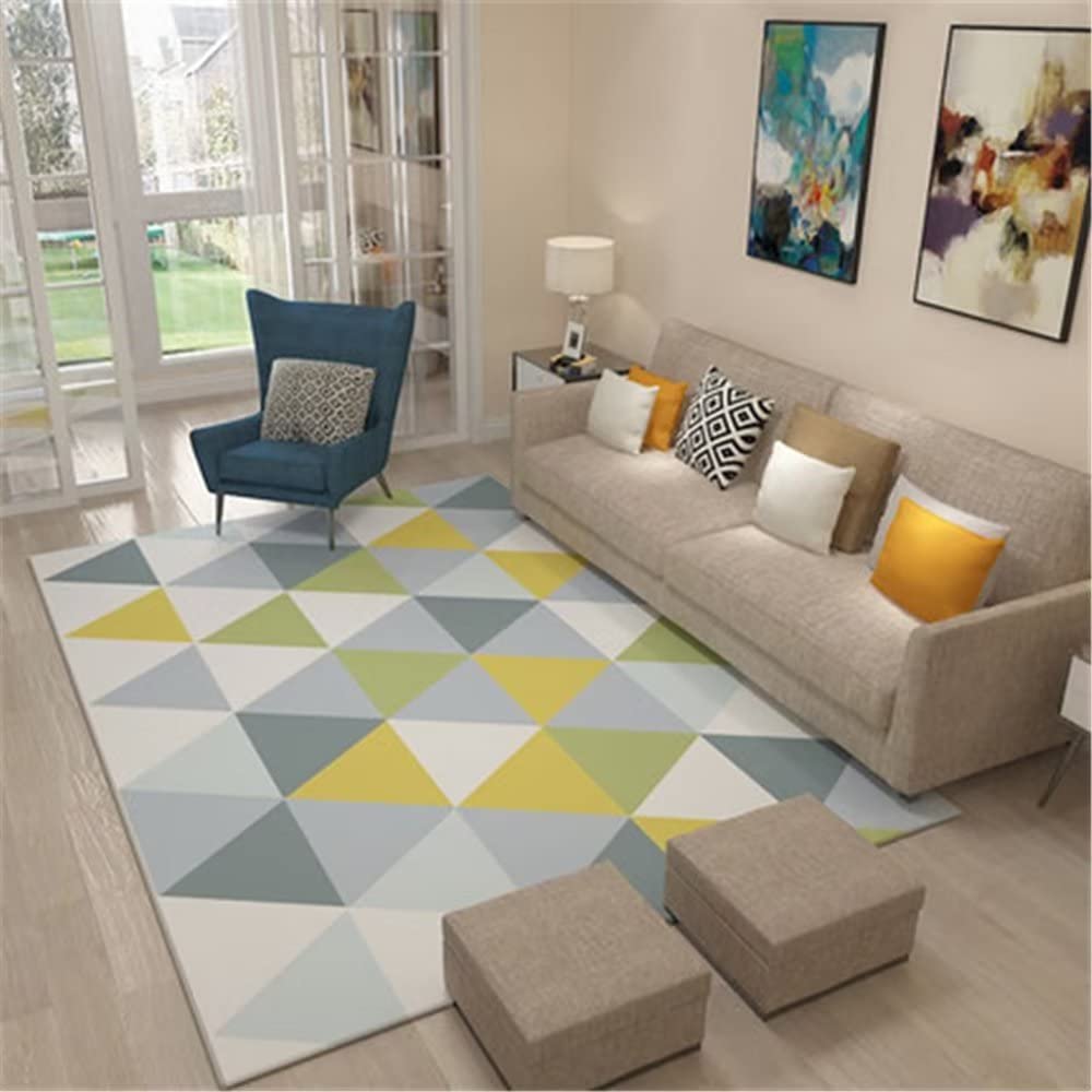 Tapis de salon 160X230CM bleu avec motif triangle moderne et doux