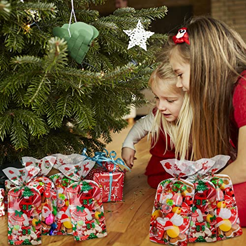 Sachets de Noël en Cellophane, 100 Pièces Sachets de Bonbons Friandises Sachets Cadeaux, Sacs à Bonbons de Noël avec, Sacs de fêtes