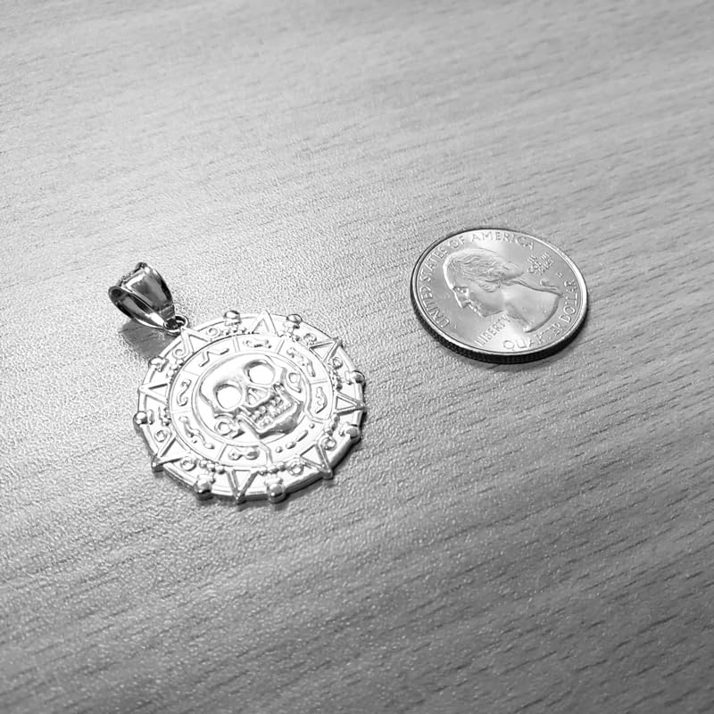 LA BLINGZ Sterling Silver Aztec Coin Pirates Skull Pendant Necklace2