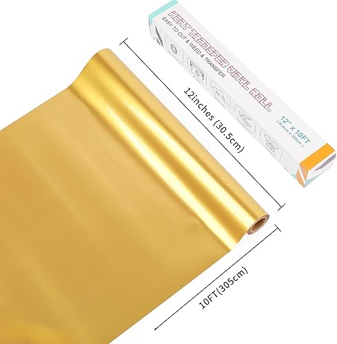 Miniatura 2 de Lya Vinyl - Vinilo de transferencia de calor de 12 pulgadas x 10 pies, rollo de vinilo dorado metálico HTV dorado para Cricut, Silhouette Cameo para