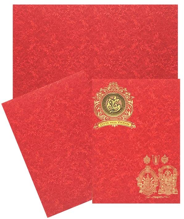 King of Cards Red Balaji Padmavathi Wedding Cards 25.00 X 17.50 Cm (Set of 50)