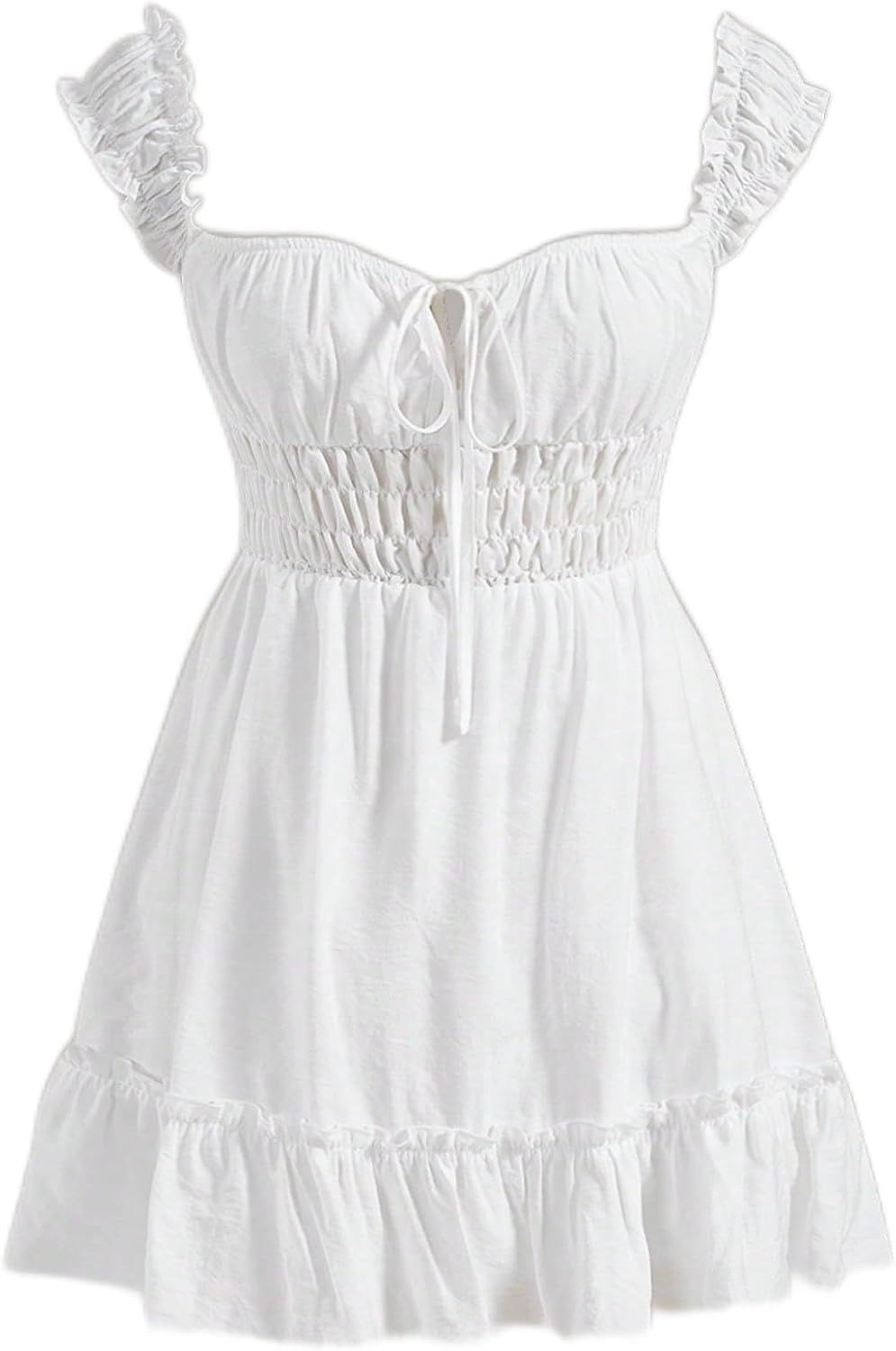 [CHAANG] 女性のためのドレス フリルトリム 前結び フリル裾 キャミドレス (Color : White, Size : S