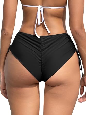 SHEKINI Women Bikini Bottoms Sexy Ruched Swim Bottom Cheeky Swimsuit High Waist Half Coverage Tankini Shorts