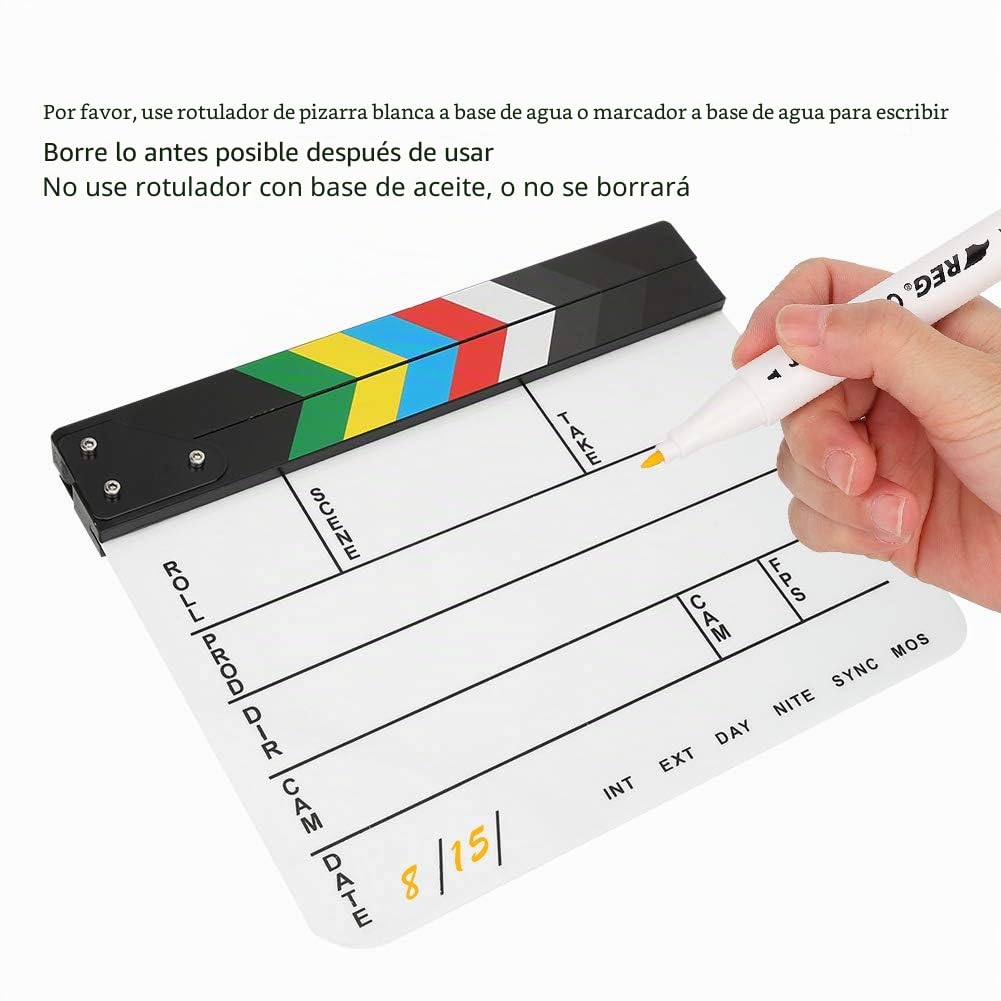 30x25CM Acrílico Claqueta de cine Director profesional Acción Clap Película Fotografía Herramienta para amantes del cine, Cineasta aficionado, Imán incorporado(vistoso)