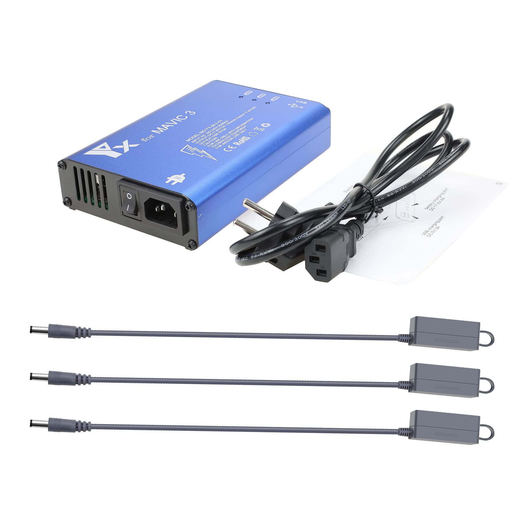 Caricabatterie multi-batteria Hub di ricarica per DJI Mavic 3 Drone (non per Mavic 2/Pro), Smart Parallel Dock Station per 3 batterie di volo 1 telecomando 1 smartphone/tablet, blue
