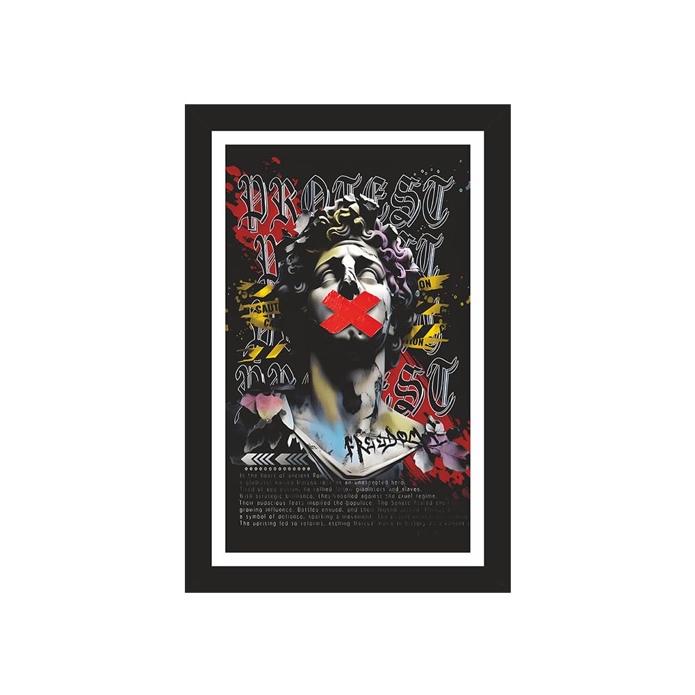 Protest Statue GenZ Framed Wall Art for Living Room | Freedom Street Graffiti Poster Black Frame | Office Man Cave Decor | Premium Ready to Hang Home Decor Gift Art | PFDS_1PCS_066B-image-22