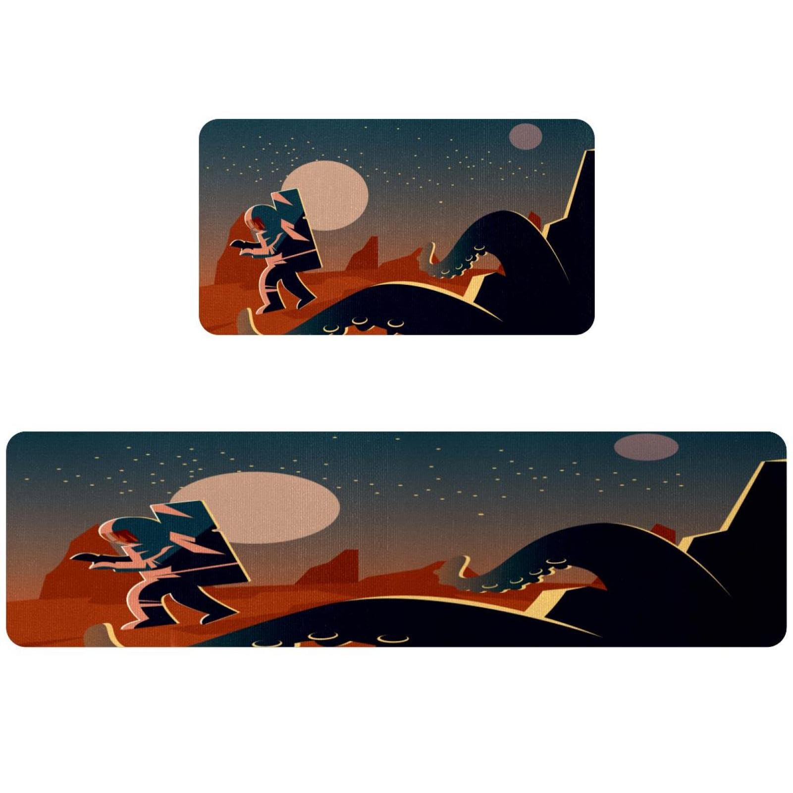 Tapete de cocina de 2 piezas con diseño de monstruo de Marte y base antideslizante