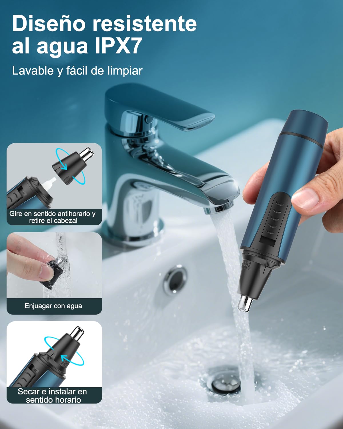 Cortapelos Nariz y Oreja, 3 en 1 Profesional - Recortador Pelos Nariz, Orejas, Cejas y Facial, Quita Pelos Indoloro, Resistente al Agua, USB Recargable, Para Hombre y Mujer — view 5
