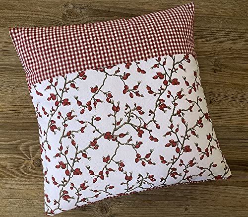 Kissen-Bezug in 40x40 cm für Deko-Kissen Sofa-Kissen - Baumwolle Kissen-Hülle LOTTA Landhaus-Stil Hagebutten rot weiß kariert - Waschbarer Reißverschluss Zierkissen-Bezug für Couchkissen Kissen-Bezug in 40x40 cm für Deko-Kissen Sofa-Kissen - Baumwolle Kissen-Hülle LOTTA Landhaus-Stil Hagebutten rot weiß kariert - Waschbarer Reißverschluss Zierkissen-Bezug für Couchkissen