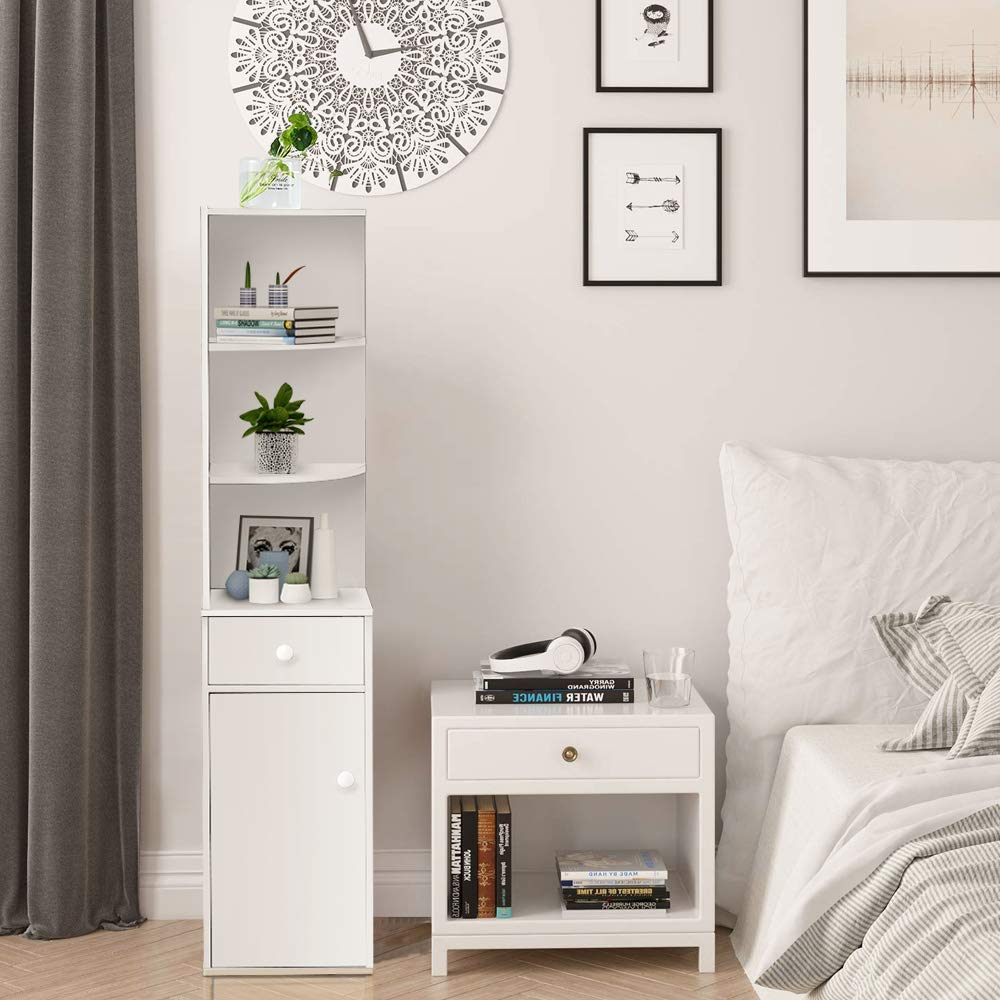 Buy BOJU Corner Wood Bookcase with Drawers and 3 Shelves Living