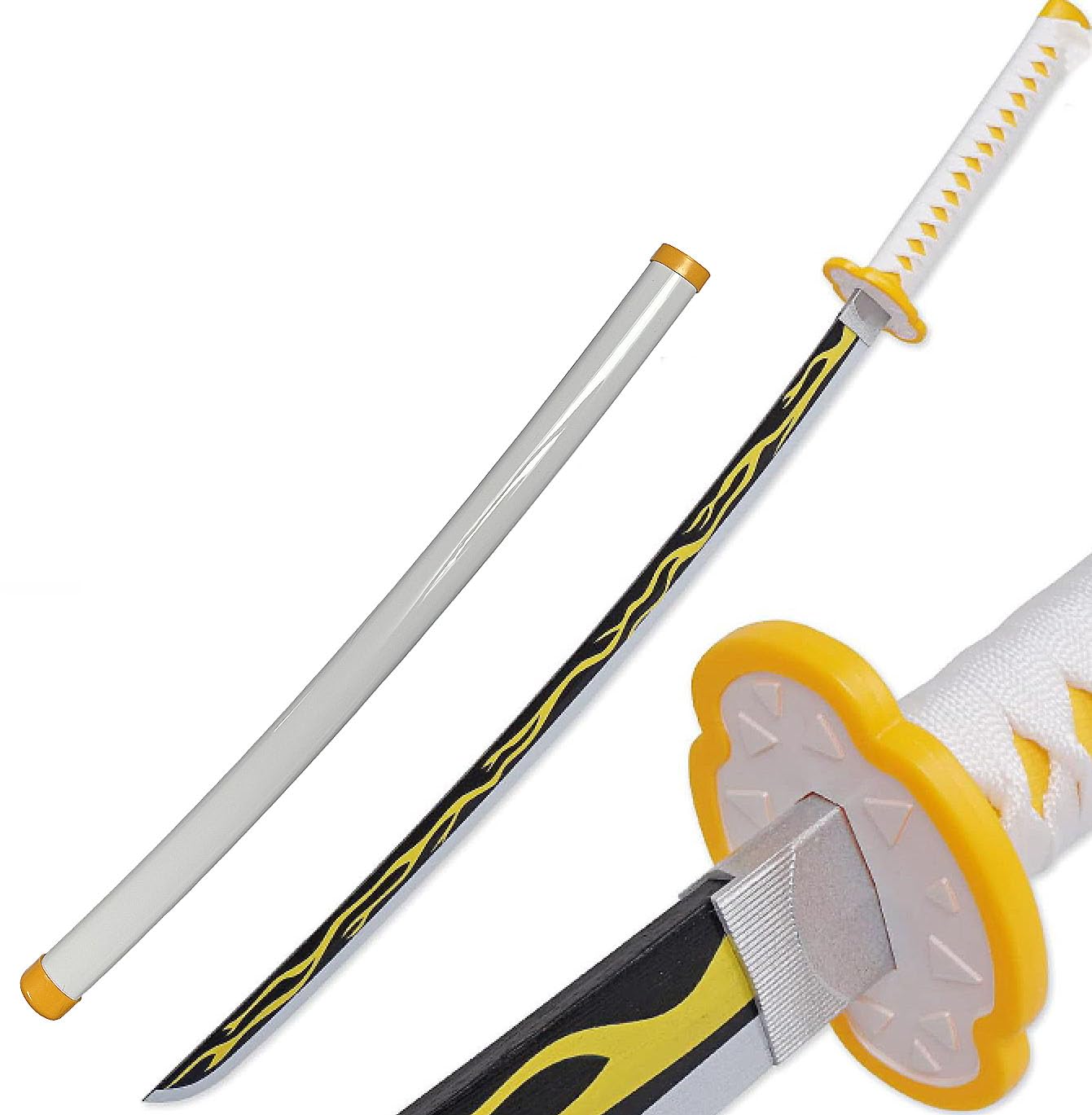 Demon Sword 41 Inch, Bamboo Samurai Katana , Anime Original Texture Style Cosplay Sword, Collectible Replica for Halloween Fancy Costume Party Dress Fans Gift (A-Zenitsu)