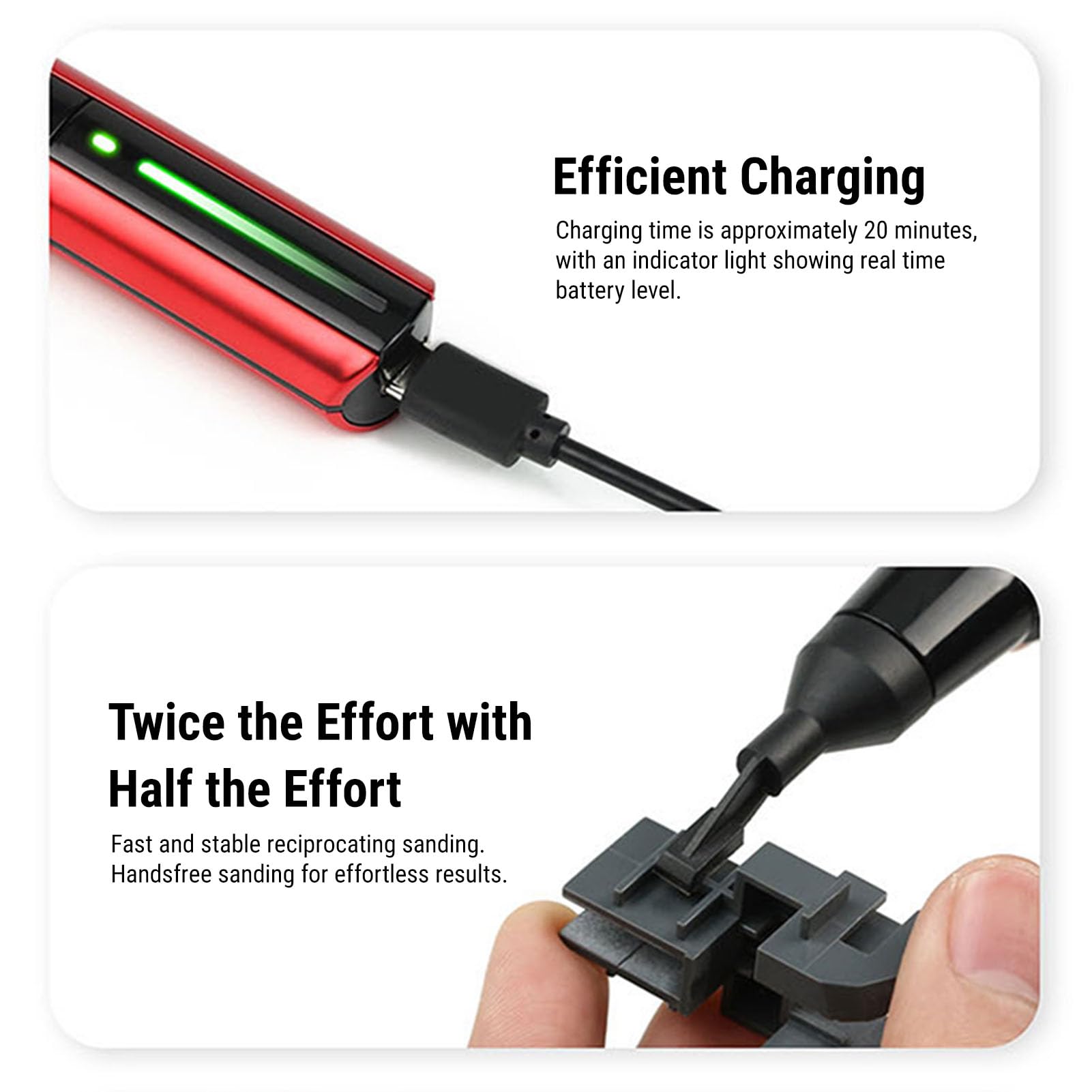 Fockety Lijadora eléctrica con bolígrafo, minilijadora reciprocante USB ajustable de 3 velocidades con 8 cabezales de lijado, protección contra sobrecargas para manualidades y pulido