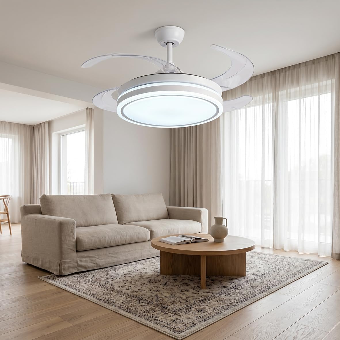 Silamp Ventilatore Da Soffitto Bianco Led Integrato 80w Luce Switch Con Telecomando
