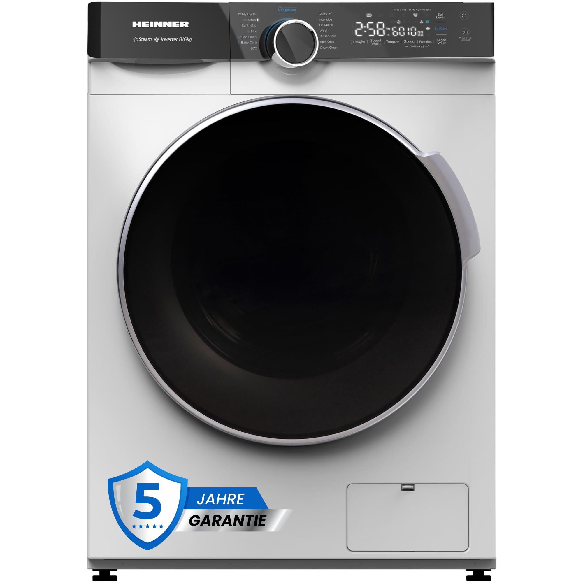 HWDM-M814IVKA Waschtrockner Combo – 8 kg Waschen/6 kg Trocknen, 1400 U/min, 15 Programme, LED-Touch-Display, Inox-Finish, Energieklasse A, 5 Jahre Garantie (8/6 kg) (8/6 kg)
