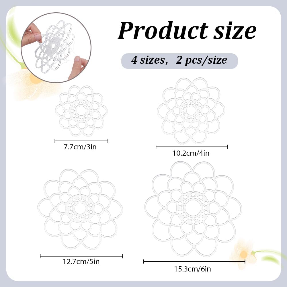 WEBEEDY 8 Pcs 4 Sizes Acrylic Flower Frog Arranging Grid Bouquet Stem Holder, Transparent Floral Frogs Lid for Vase Fresh Flowers Plant Arrangement Fixation Supplies, 7.7/10.2/12.7/15.3cm (3/4/5/6")
