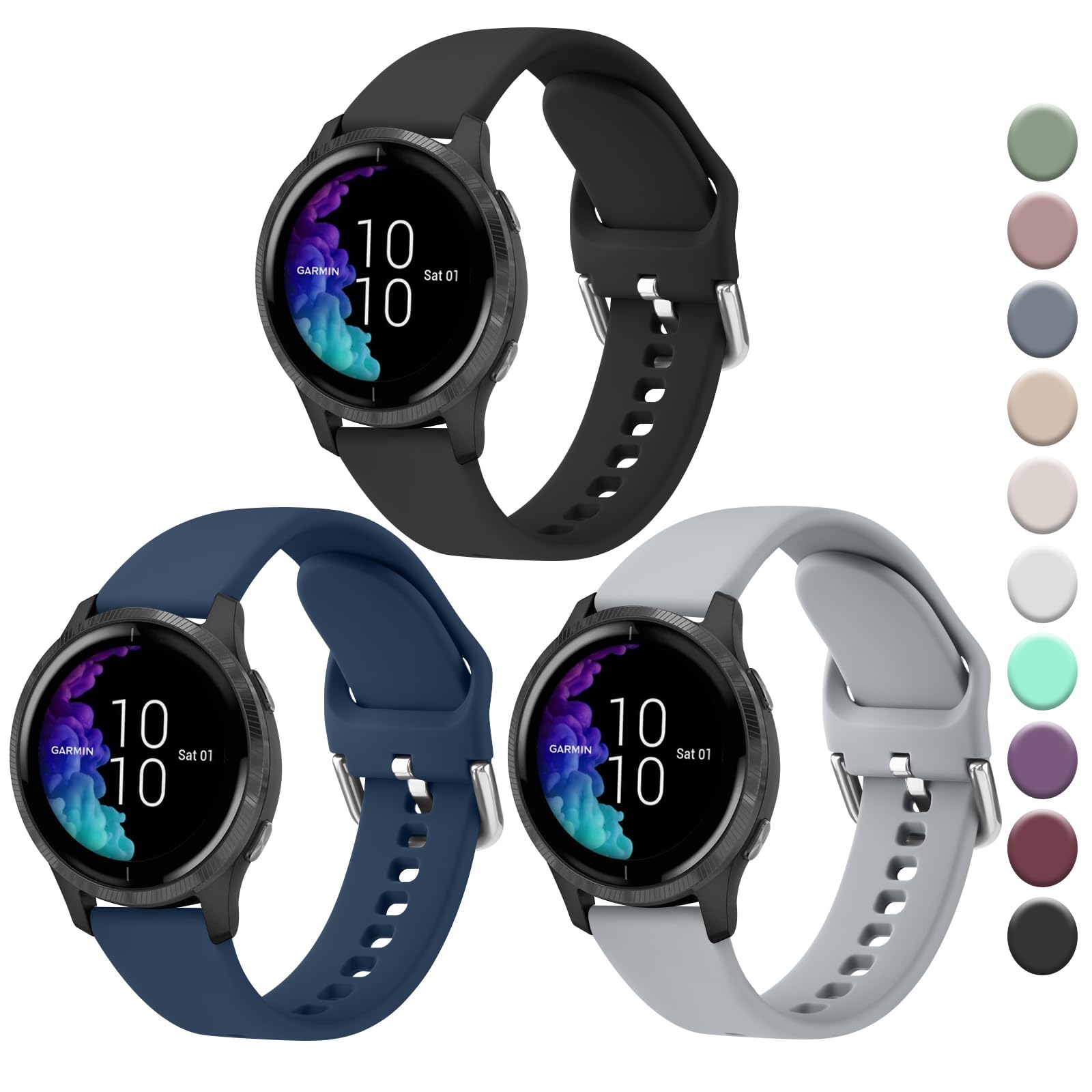 Silicone Bands Compatible with Garmin Vivoactive 5 / Vivoactive 3 Watch Band, Garmin Venu 2 Plus / Venu Sq / Venu Watch Bands Women Men, 20mm Soft Silicone Sport Replacement Strap for Garmin Vivomove HR, Forerunner 645 / 245 Music Smart Watch