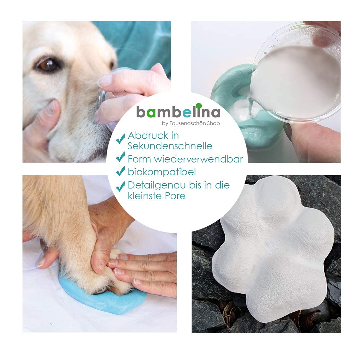 Gipsabdruck Set Hundepfote und Hundenase. 3D Abdruck-Set Hund und Katze für Pfote und Schnauze, wiederverwendbare Gießform, Deutsche Herstellung, Pfotengröße XS bis M