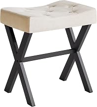 IBUYKE U-Shaped Linen Vanity Stool with X-Leg, Ottoman Seat Footrest, Multi-Use as Small Side Table for Bedroom, Living Room WBD018Y