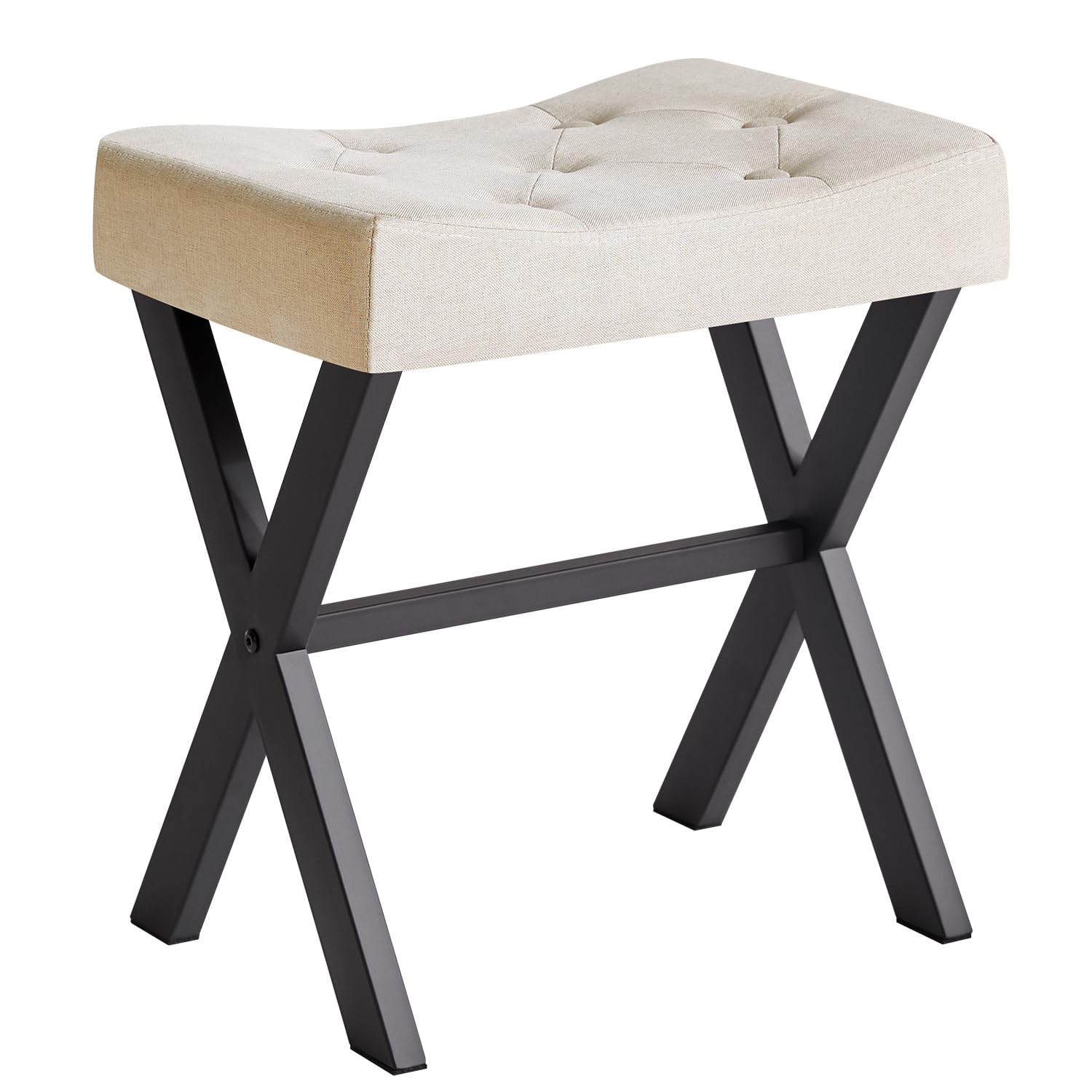 IBUYKE Taburete de Aseo de Lino en Forma de u, Taburete de Maquillaje Cuadrado con piernas x, Taburete de Asiento otomano, Mesa Lateral pequeña Multifuncional de Lino WBD018Y