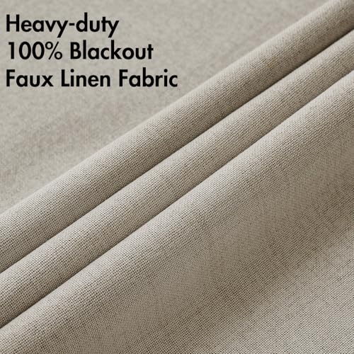 Image of MIULEE 100% Blackout Linen Textured Curtains for Bedroom Solid Thermal Insulated Pebble Taupe Grommet Room Darkening Curtains & Drapes Luxury Decor for Living Room 52 x 90 Inch (2 Panels)