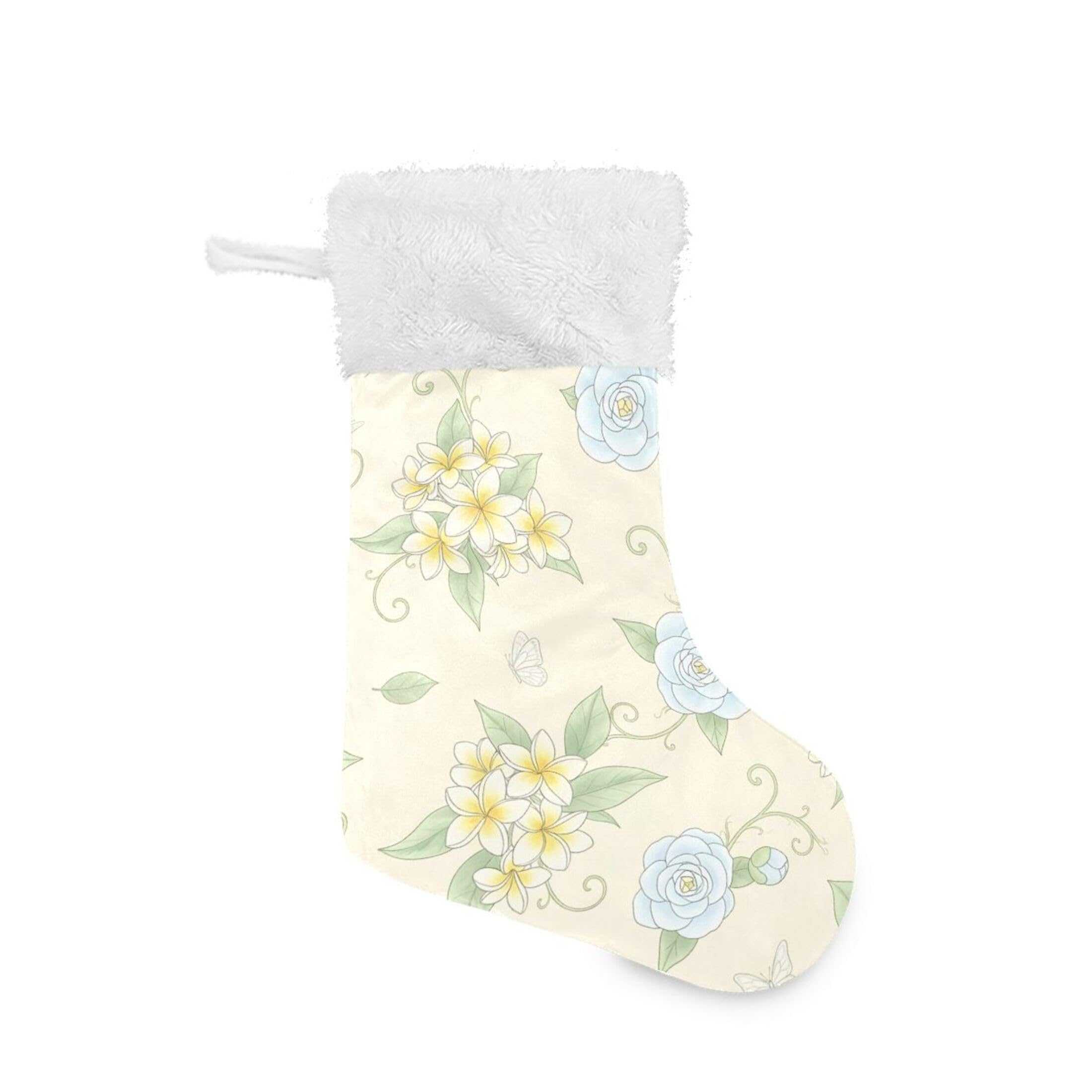 Fuauuyl Watercolor Flowers Christmas Stocking 18 In Xmas Hanging Stocking with Plush Cuff for Family Holiday Party Fireplace Decorations, 2 Pack