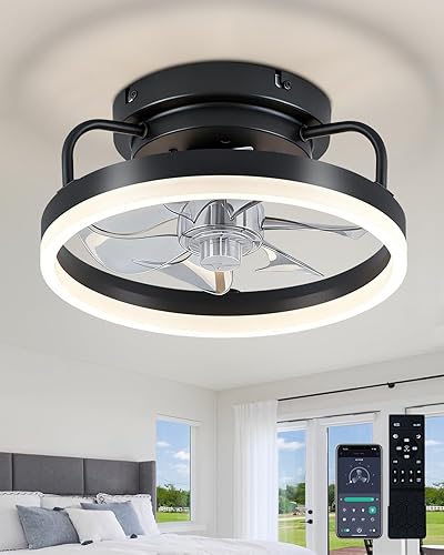 Ventilador de techo con luces, ventiladores de techo de perfil bajo con luces y control remoto, luz LED de ventilador de montaje empotrado,