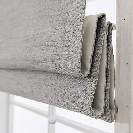 Cordless Roman Shades Window Blinds, Grey Premium Blackout Roman Window Shades, Custom Washable Fabric Roman Shades for Windows, Doors, French Doors, ...