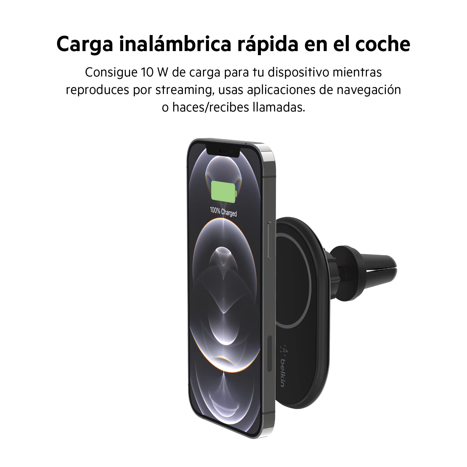 Belkin BoostCharge Cargador Magnético para coche con soporte, Compatible con Smartphones con MagSafe, la serie iPhone 17, iPhone Air, iPhone 16, Pixelsnap (cable y Cargador incluidos)