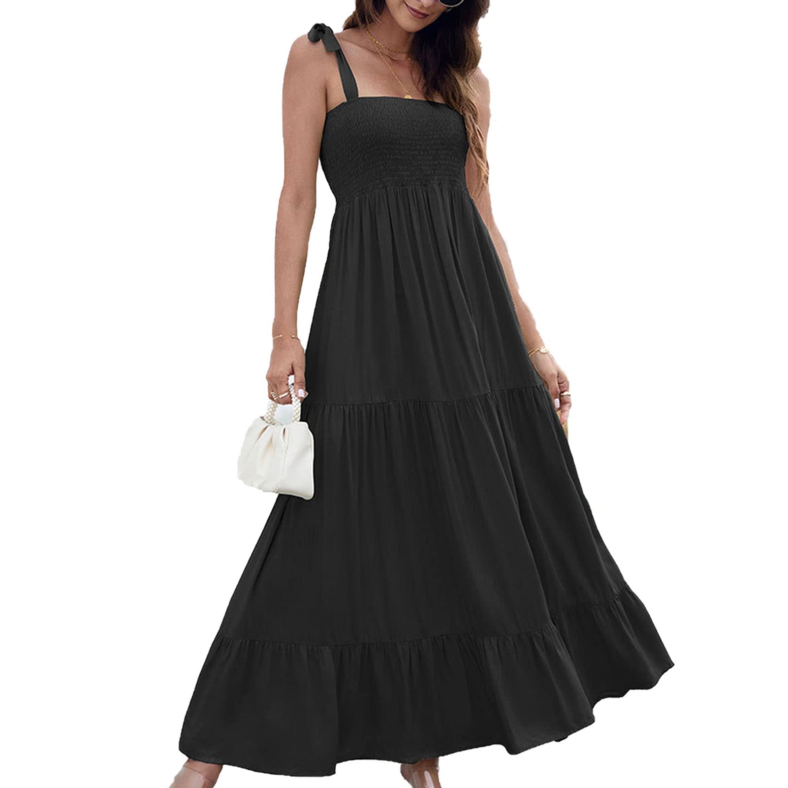 Robe longue d'été décontractée de couleur unie style bohème - 4