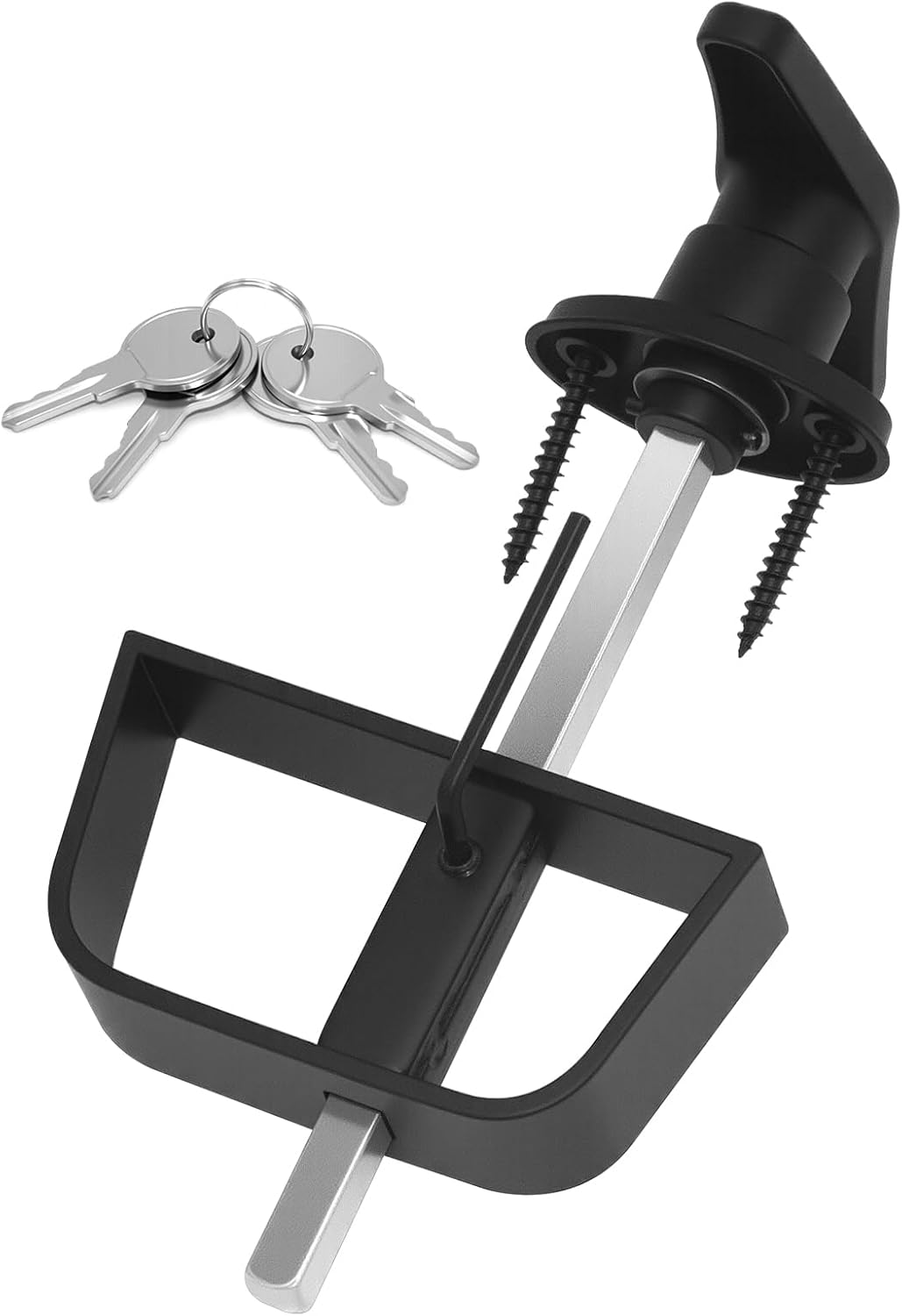 Shed Door T-Handle Lock Latch Kit with 4 Keys, Shed Barn Coop Storage Door T-Lock Set, Adjustable 4-3/4" Stem, Heavy-Duty Zinc Alloy, Black Powder Coated Left Lock - 1pack