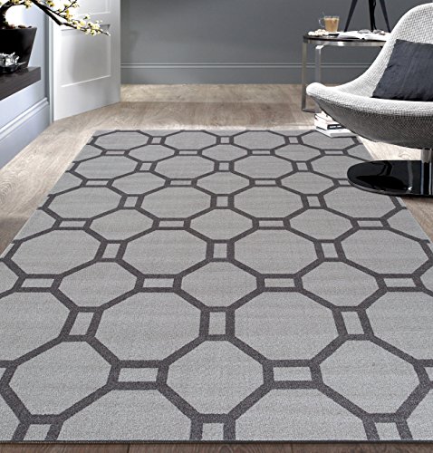 Contemporary Geometric Non-Slip (Non-Skid) Area Rug 5 X 7 (5' 3" X 7' 3") Gray