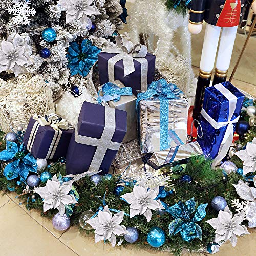 image for Winlyn 24 Set Christmas Silver Glitter Poinsettia Flower Picks Christm