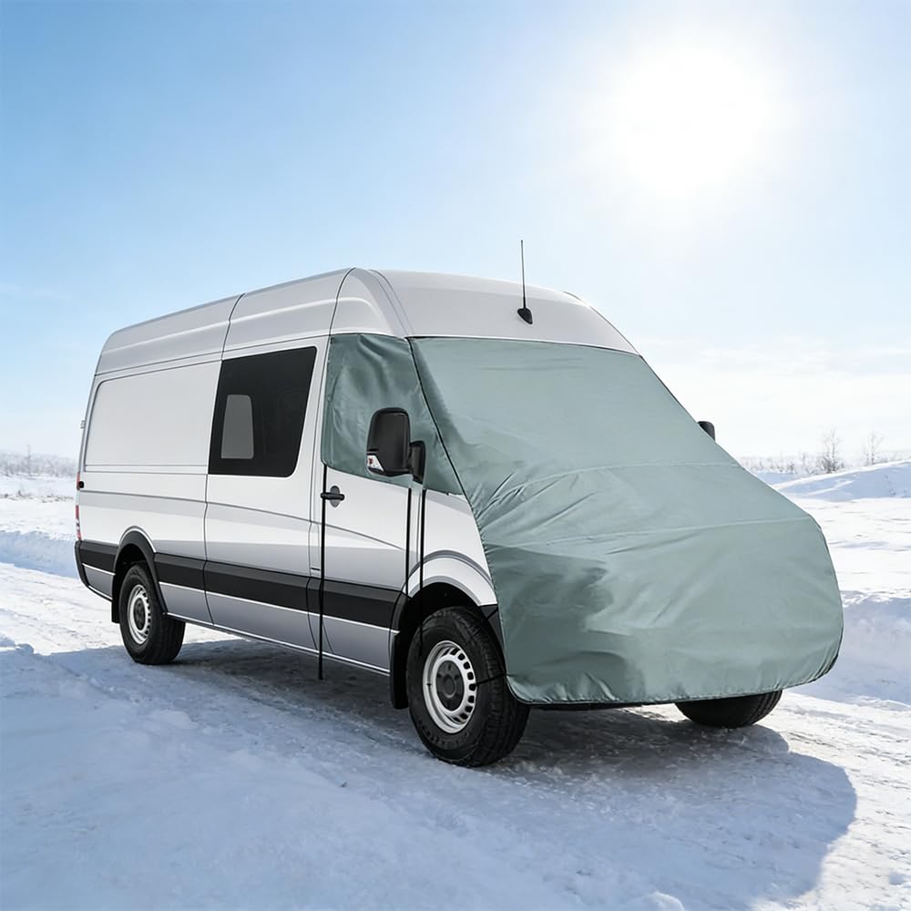 600D Copertura per Parabrezza per Benz Sprinter 2006-2018, Telo di Protezione Anteriore, Impermeabile Copertura Parabrezza Camper con 10 Bande e Magneti