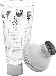 LYOR - Coqueteleira de Vidro 420ml Coimbra com Tampa de Aço Inox, Réguas de Medições e Receitas Inclusas para Margarita, Blood Mary, Piña Colada e outras.