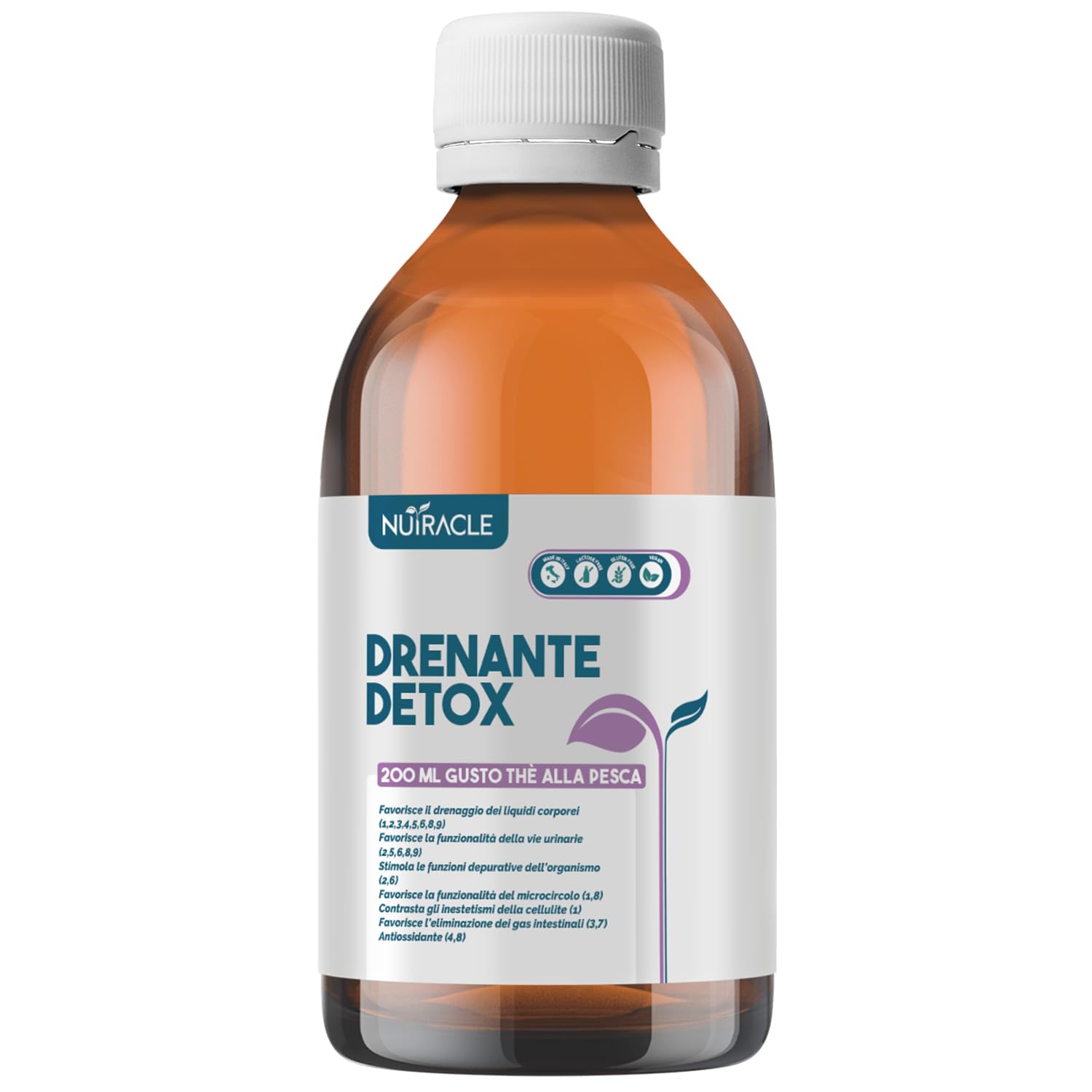 Nutracle Drenante Detox Concentrato 200 ml - Integratore Drenante e Depurativo da Diluire - 20 Giorni di Trattamento - Con Betulla, Ortosiphon, Equiseto, Tè Verde e Mirtillo