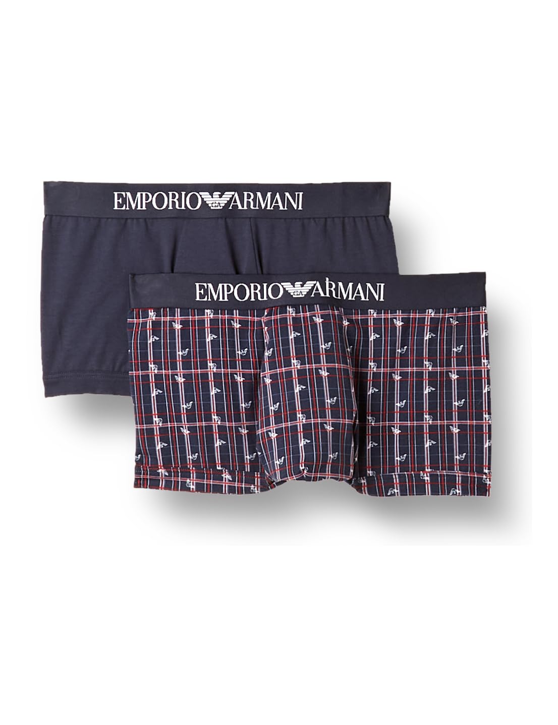 Emporio Armani Men's Classic Pattern Mix 2-Pack Trunks, Check+Eagles/Marine, M