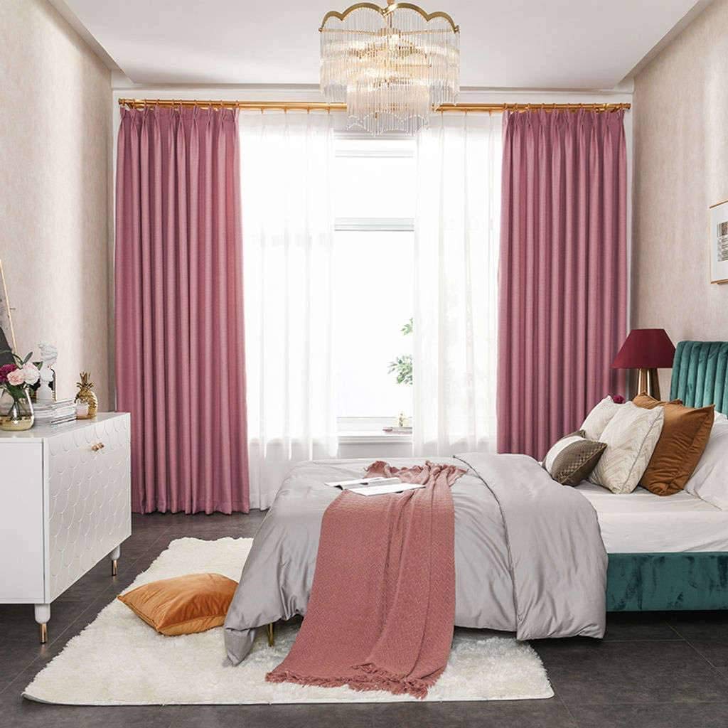 Rideau anti-bruit en lin de coton rose et isolant thermique 350cm