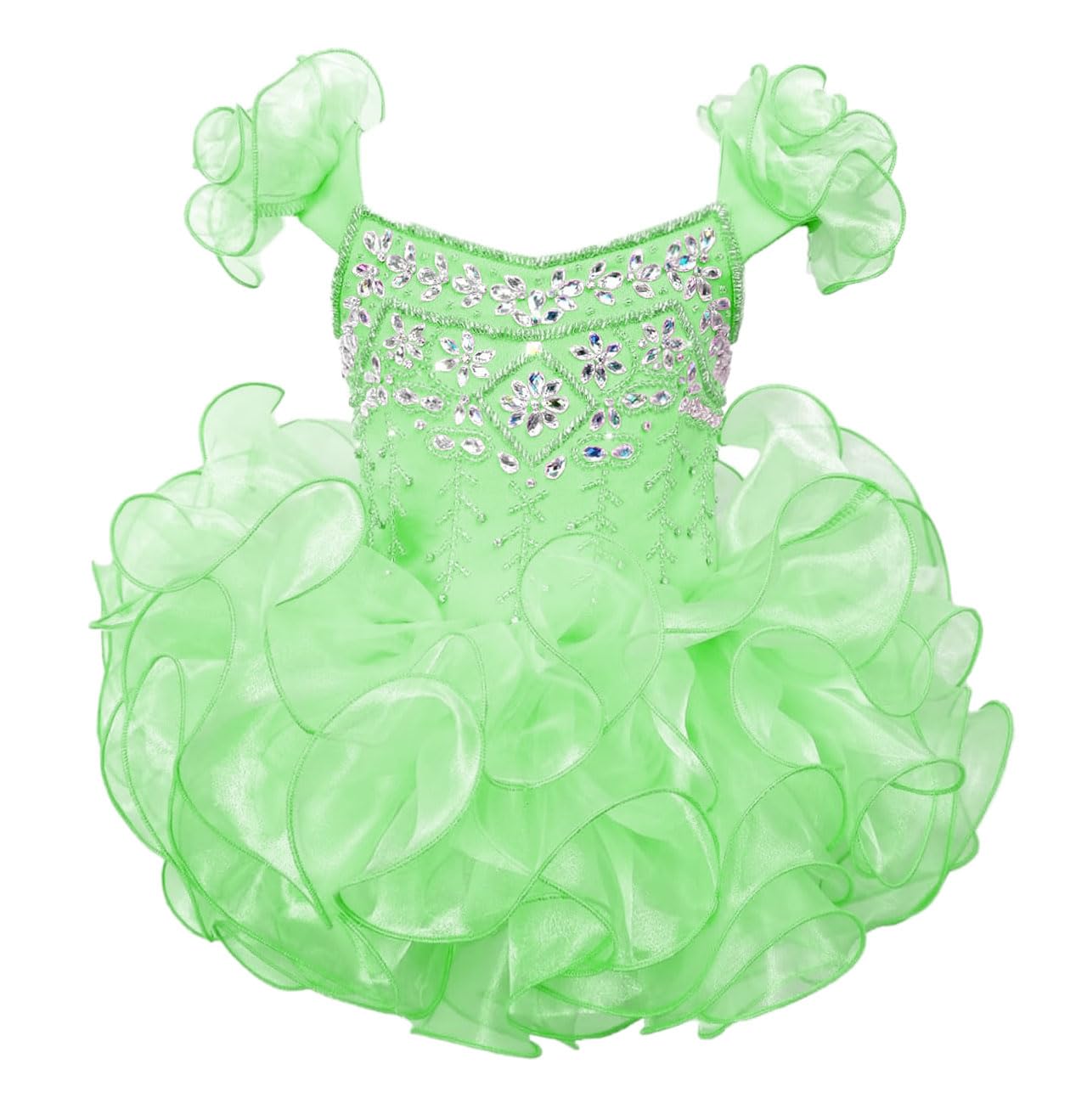 Infant Toddler Short Cupcake Pageant Dress Beaded Dress Party Dress Princess Dress Baby Birthday Dress Tutu Ball Gowns Mint Green 6M