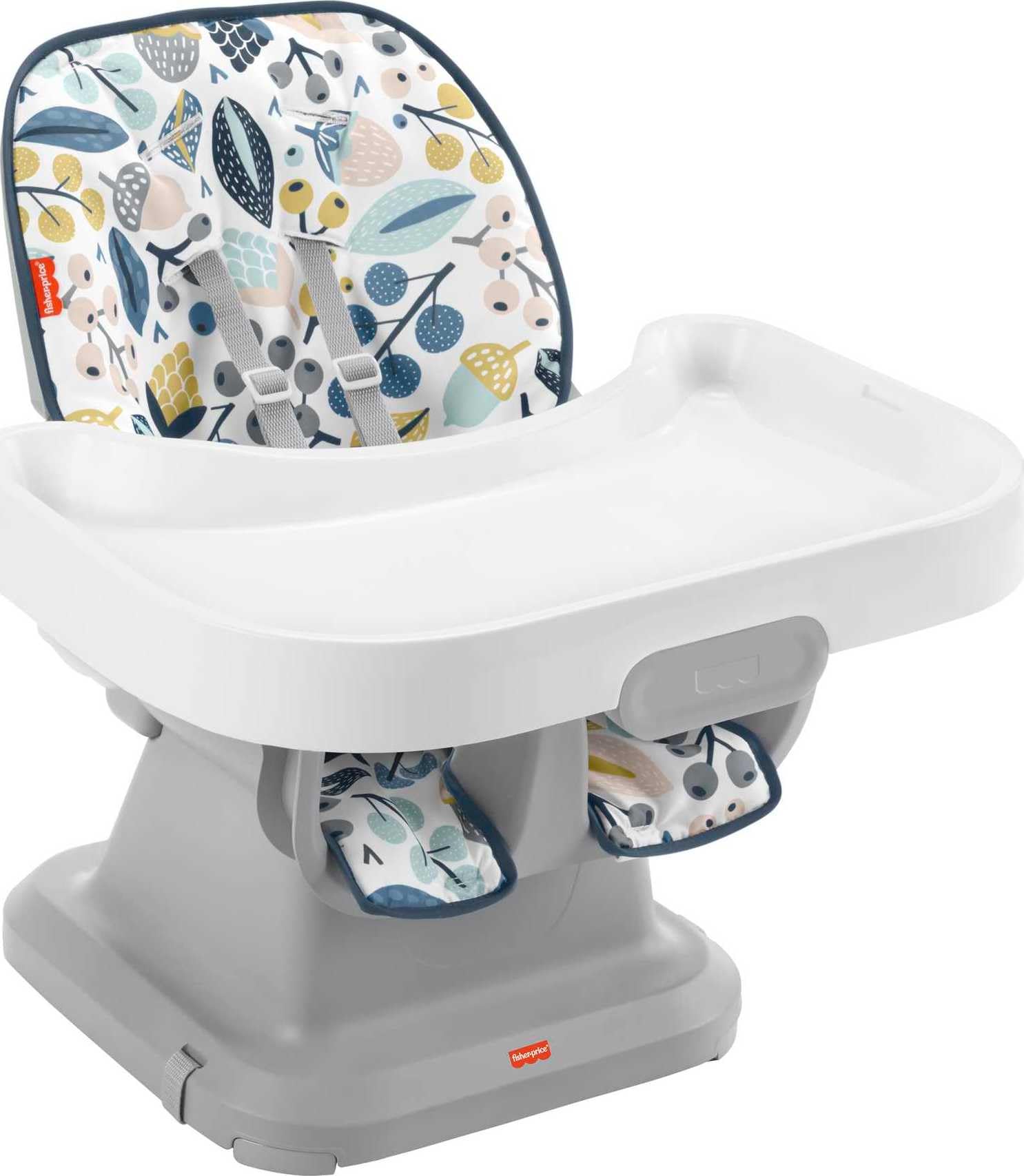 Silla alta Fisher Price SpaceSaver Navy Foliage, silla de comedor portátil para bebés y niños pequeños y asiento elevador con características de fácil limpieza