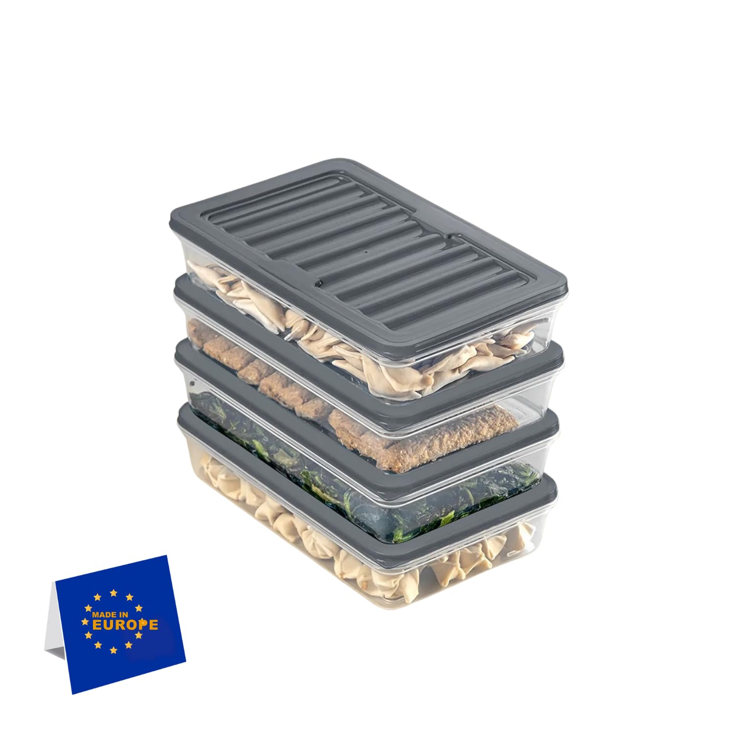 IDOBY Stackable Food Storage Containers, Pantry Container Set, Freezer & Fridge Organiser with Lid, Freeze-Resistant up to -25°C, Reusable Cold Food Containers (4x1200)