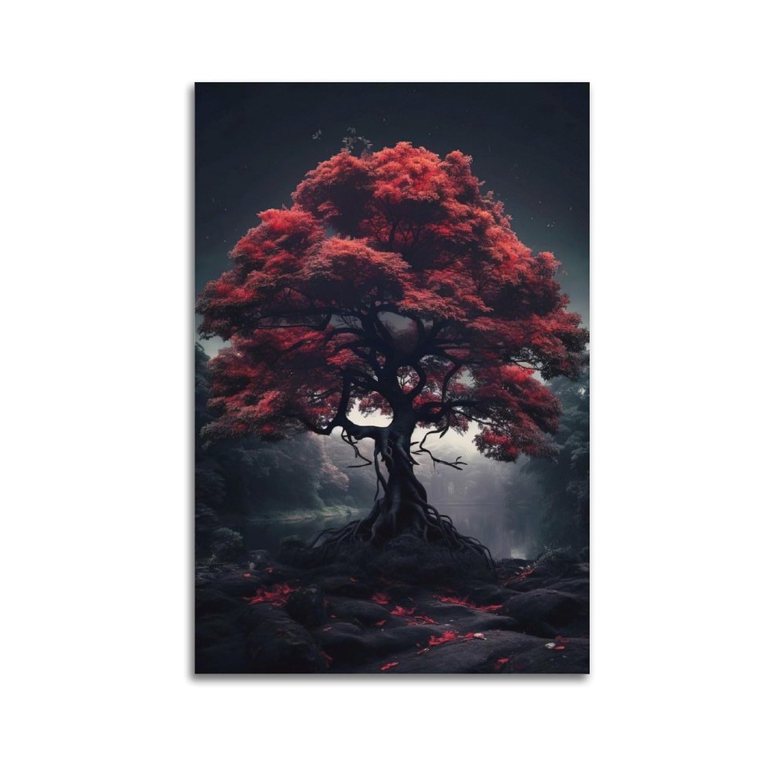 DLJGDS Plant Poster Lonely Red Tree by The Lake Decorative Painting Canvas Wall Posters And Modern Family Bedroom Decor 20x30inch(50x75cm)
