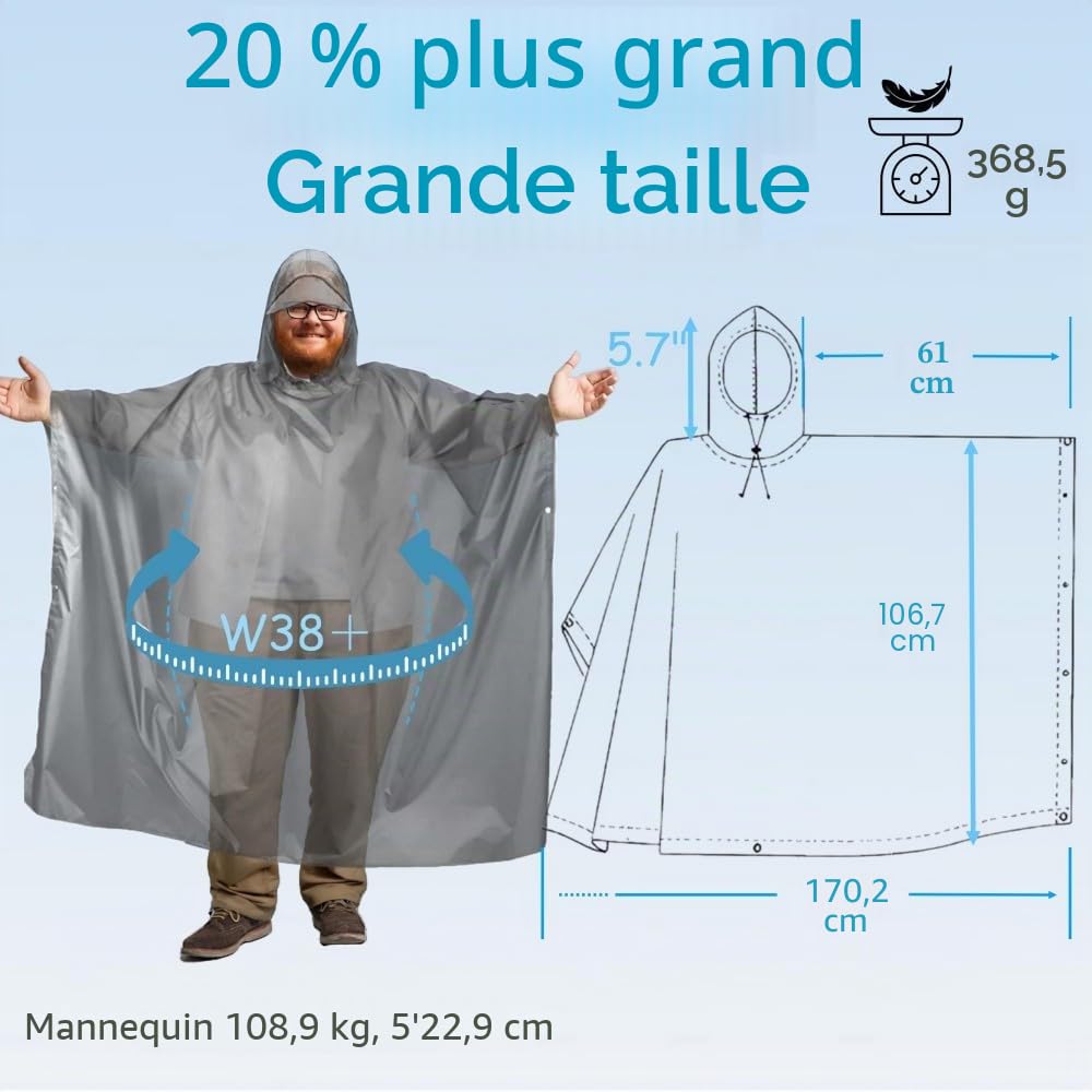 Urby Poncho de pluie pour adulte grande taille avec capuche, poncho para lluvia, poncho tactique adulte pour camping, randonnée, voyage, plein air