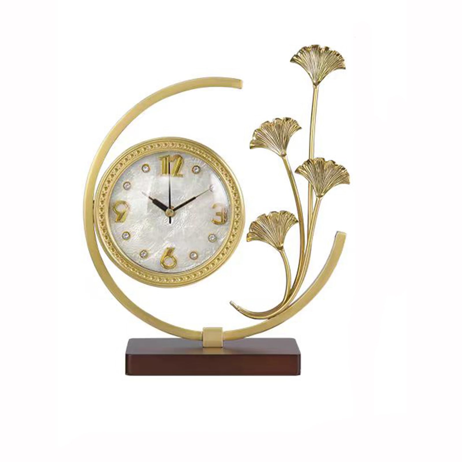 YXZQLOZ Brass table clock—a quiet, stylish timepiece featuring a leaf ; for entryways, wine cabinets, sideboards, or living room TV stands.