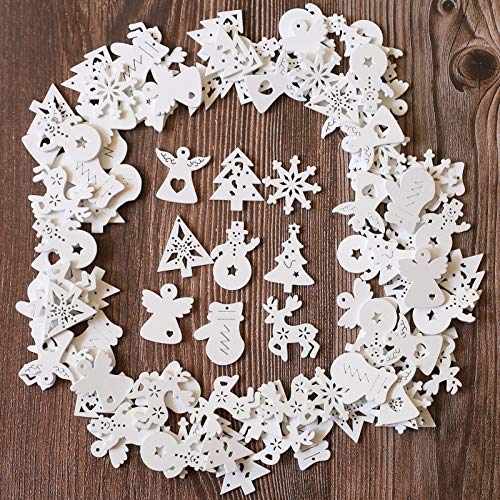 ToBeIT Décoration de Noël mini en bois environ 100 pièces Décoration de sapin de Noël Mini flocons de neige père Noël Disques en bois Décoration de...