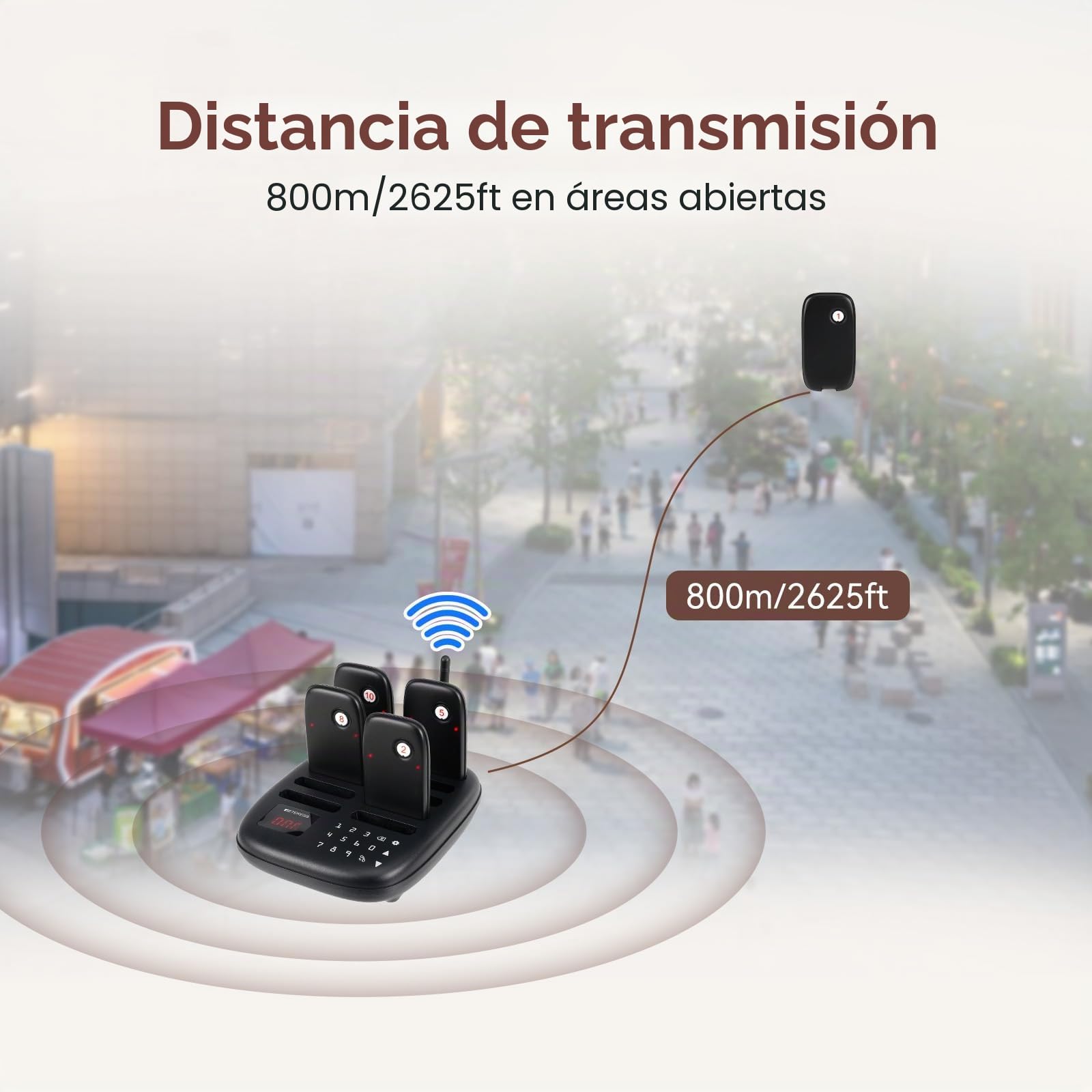 Retekess TD175S Buscapersonas Rufsystem, Sistema de Buscapersonas para Restaurante, Exterior 800m, 7 Modos de Llamada con Vibración, Botón Táctil Fácil de Limpiar, para Coches Comedor (10 pagers)