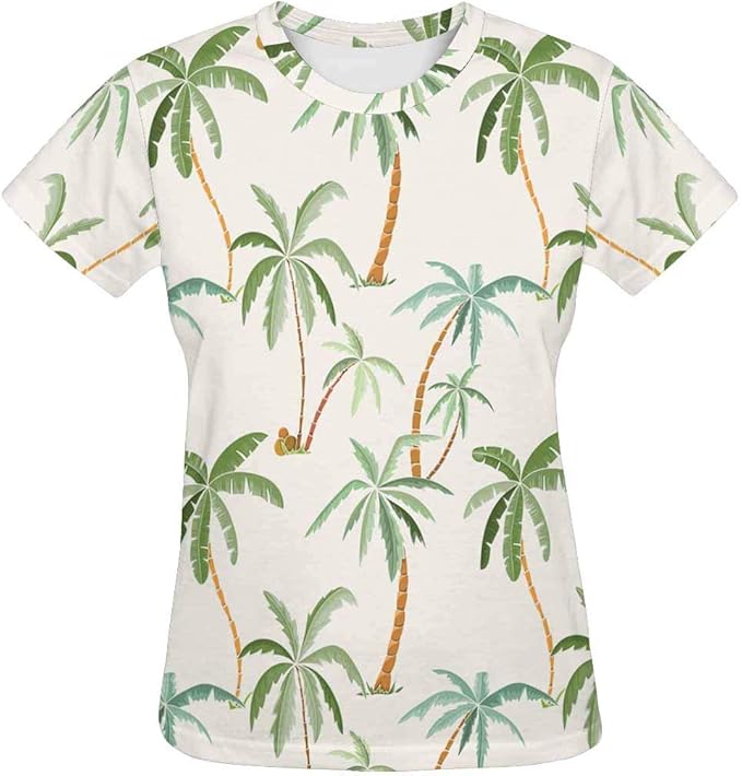 InterestPrint Tropical Palms Tree Women’s T-Shirt Short Sleeve Crew